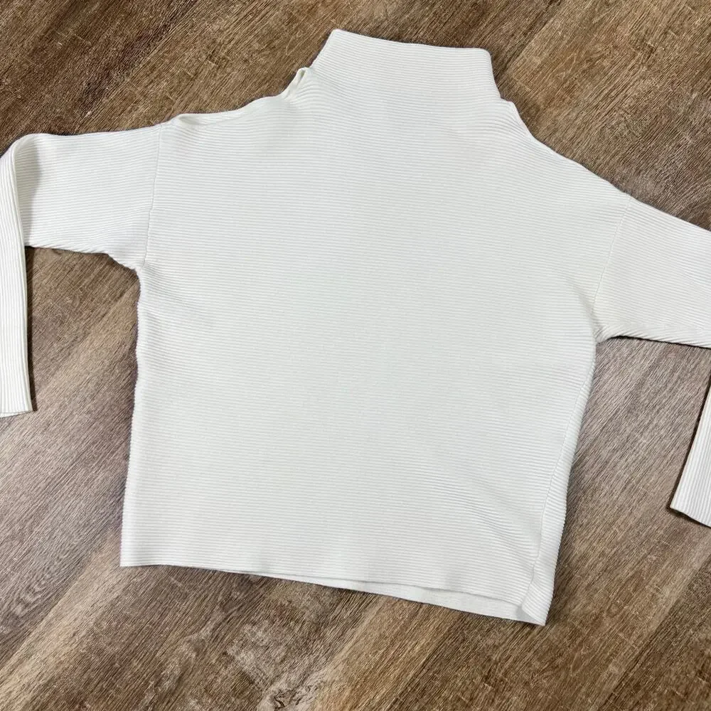 Intermix Ottoman Cold Shoulder Cream Off White Ribbed Knit Sweater